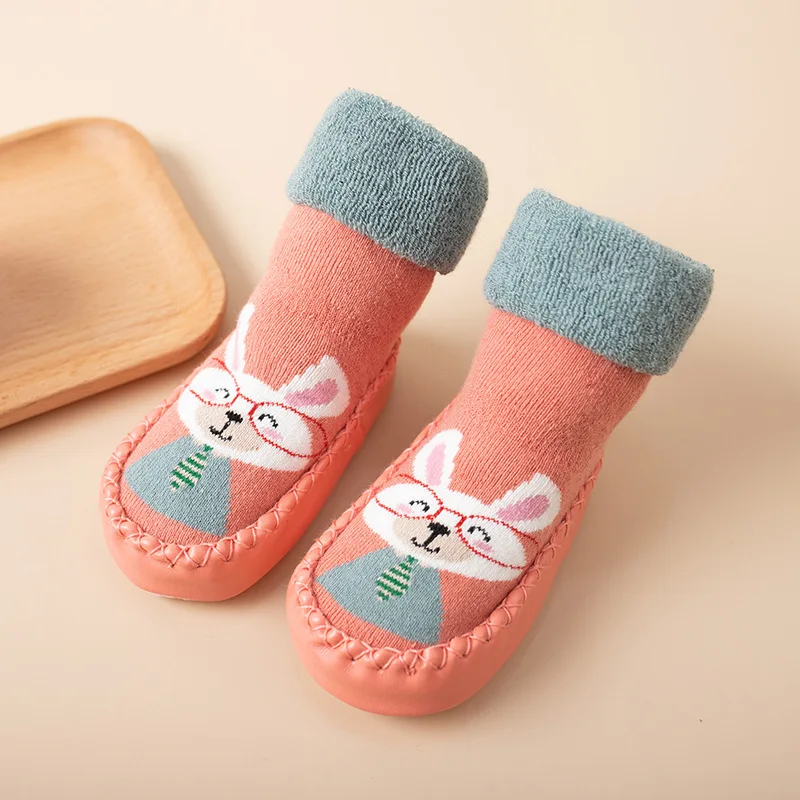 Toddler Indoor Sock Shoes Newborn Prewalker Kids Winter Thick Terry Cotton Baby Girl Sock Rubber Sole Infant Cartoon Funny Sock