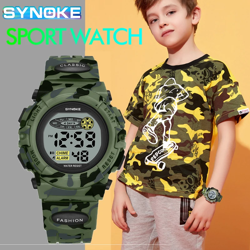 SYNOKE Kids Watches Waterproof Children\'s Sports Watch LED Camouflage Military Watch Montre Enfant Man Digital Watches Boy Gift