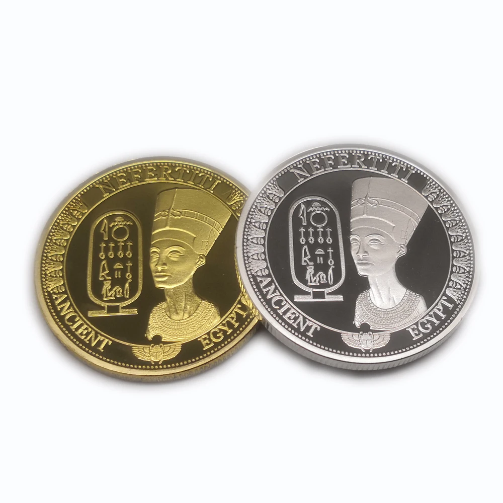 Egypt Cleopatra Gold Silver Plated Coin Egyptian Queen Nefertiti Coin Commemorative Coins Tourism Gift