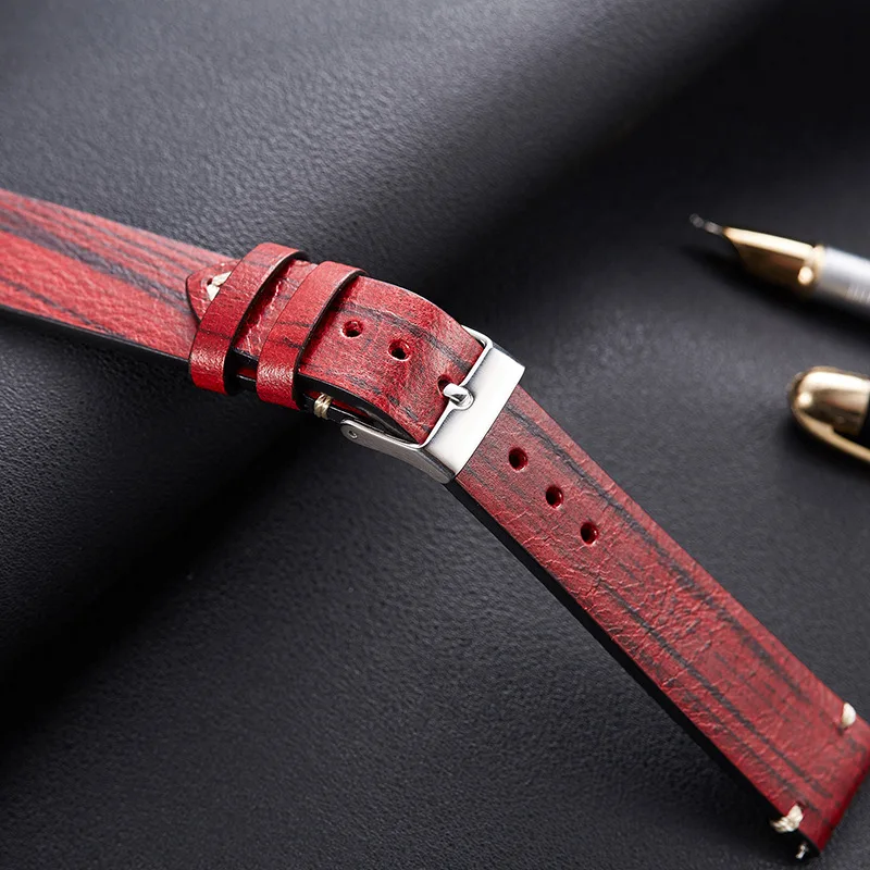 Cowhide watch strap 18mm 20mm 22mm watch band watchbands Color wood grain vintage strap Switch quick release pin UTHAI G31