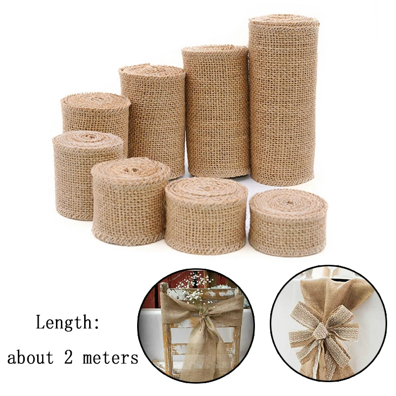 2M Jute Burlap Hessian Ribbon Rolls Vintage Rustic Wedding Decoration Christmas Gift Wrapping Festival Party Home Decor