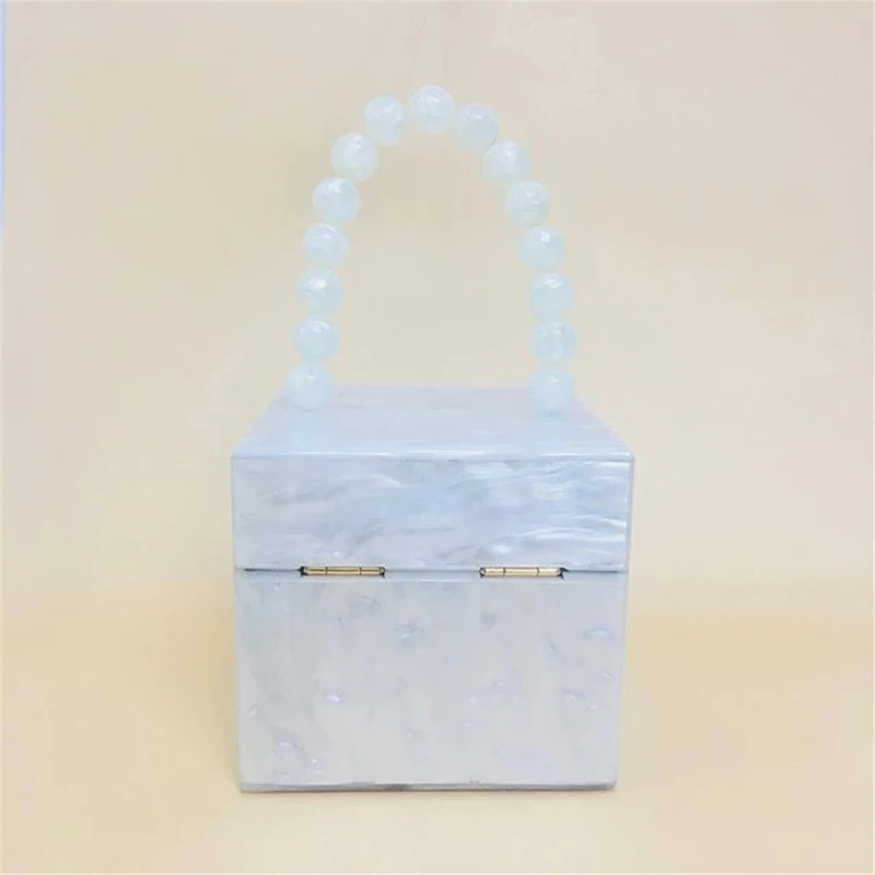 Luxury Brand Women Wallet Solid Pearl White Acrylic Evening Bag Beaded Square Handbag With Top Handle Bags Designer Clutch Purse