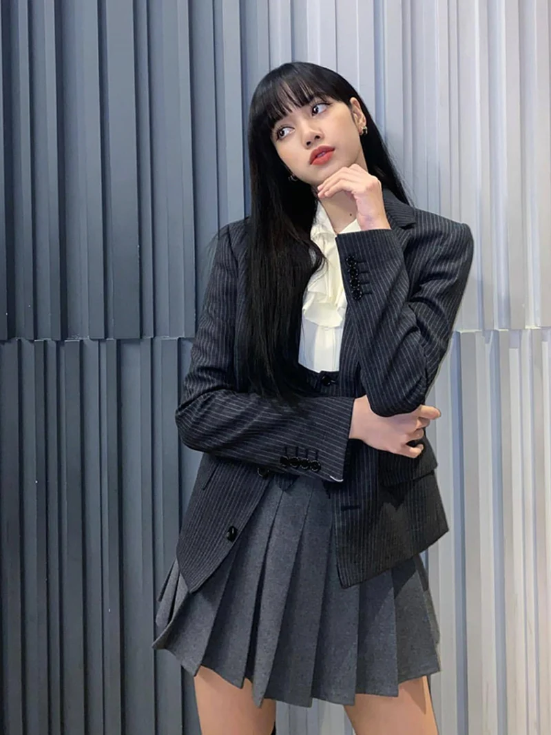 Kpop Korea Lisa Spring New College Style Harajuku Woolen Pleated Women Skirt Women Sweet High Waist Casual A-Line Mini Skirts