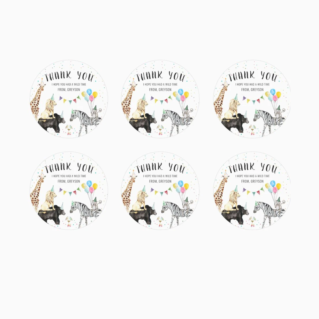 Custom Modern Simple Party Animal Party Stickers Favor Thank You Stickers Baby Shower Gift Handmade Decoration Party Supplies