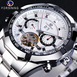 Forsining Machanical Orologi Top Brand di Lusso Automatico Da Polso Orologi Argento In Acciaio Inox Settimana Data Tourbillon di Sesso Maschile Orologi