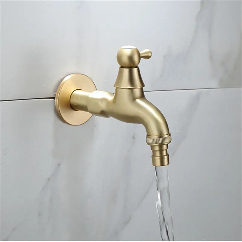 

Washing Machine Faucet,Soild Brass Single Cold Wall Mount G1/2 & G3/4 Bibcock, Outdoor Garden Tap,Mop Pool Faucets, Brushed Gold