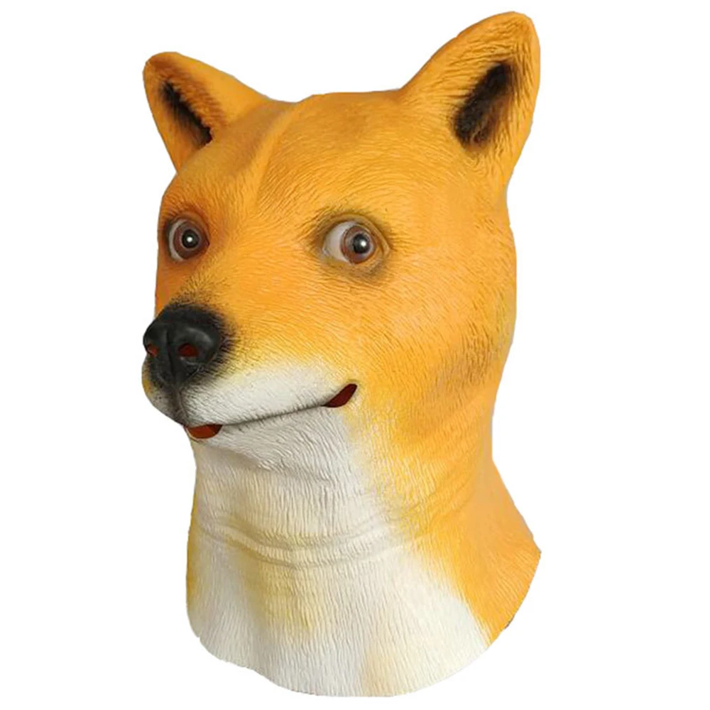 Yellow Akita Dog Design Headgear For Masquerade Party Cosplay Halloween Live Show Latex Dog Mask