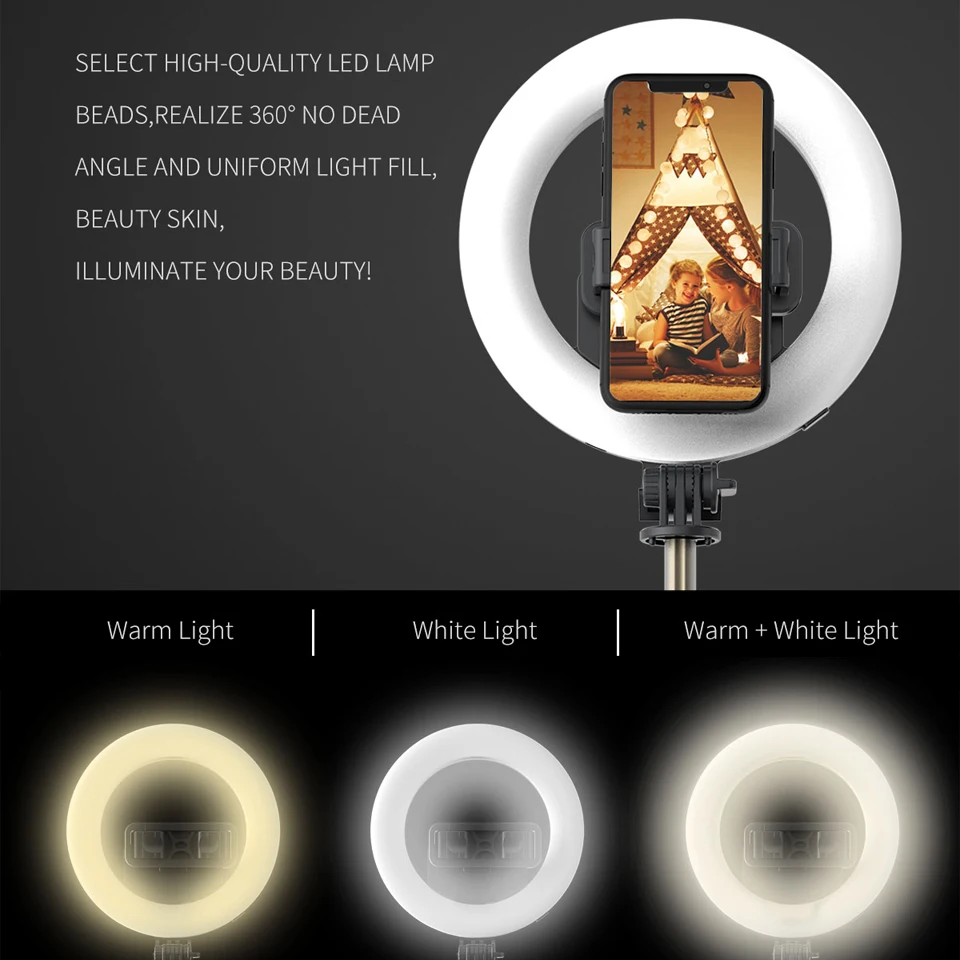 كول ديير سماعة لاسلكية تعمل بالبلوتوث-متوافق Selfie عصا طوي يده زر تحكم عن بعد ترايبود مع LED حلقة التصوير ضوء