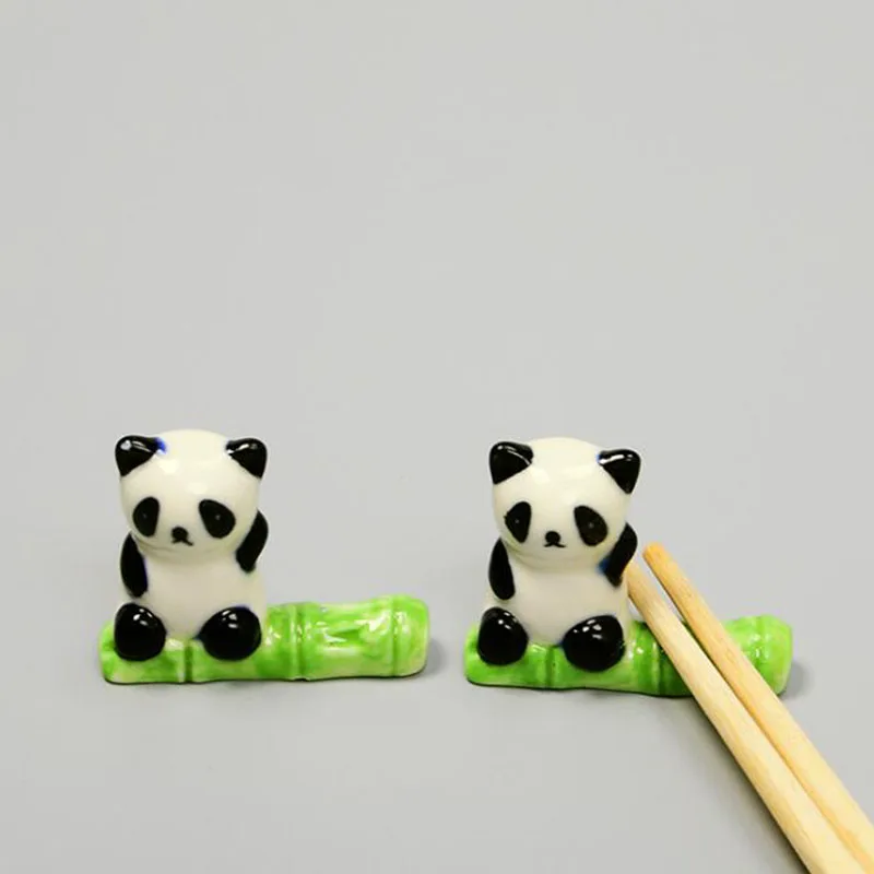 2pcs/set Chopstick Rack Cute Panda Ceramic Crafts Chopstick Stand Spoon Fork Holder Kitchen Tableware Dinner Table Decor