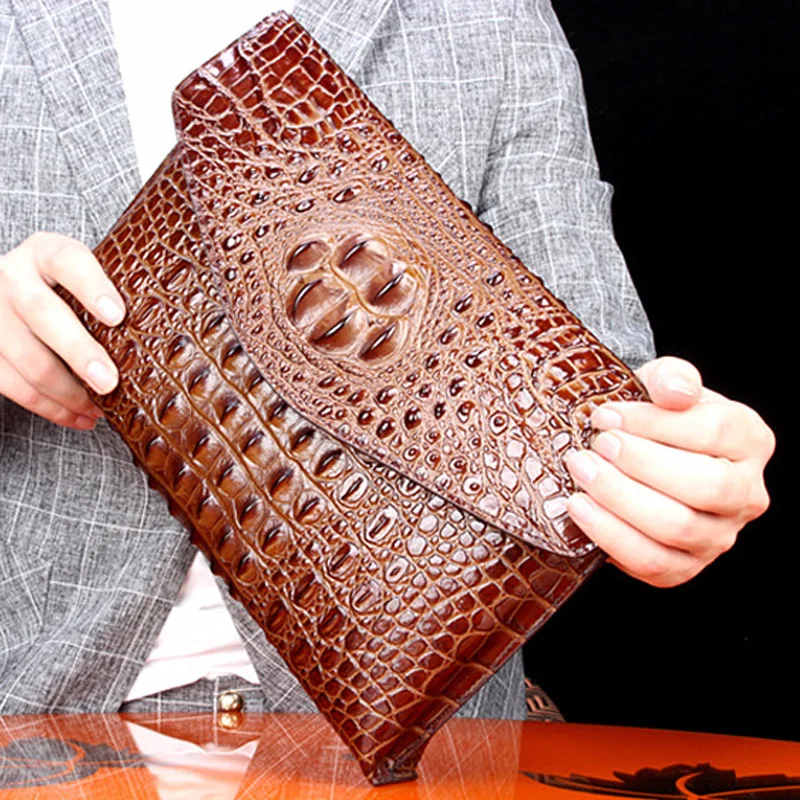 Sac à main motif Crocodile pour hommes, porte-documents de bonne qualité en véritable peau de vache, pochette de grande capacité