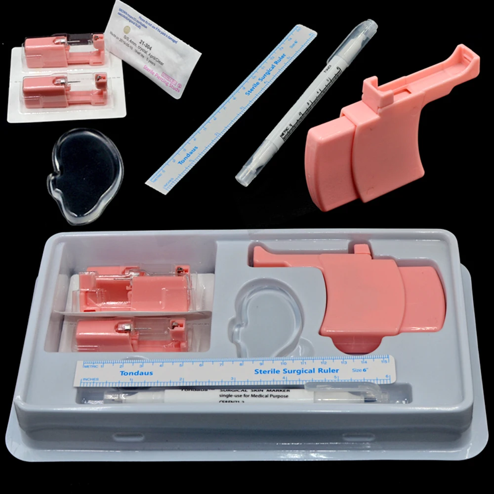 1Set Dispossable Sterile Piercing Kit Cartilage Tragus Helix Piercing Gun NO Pain Piercer Tool with Plastic Box