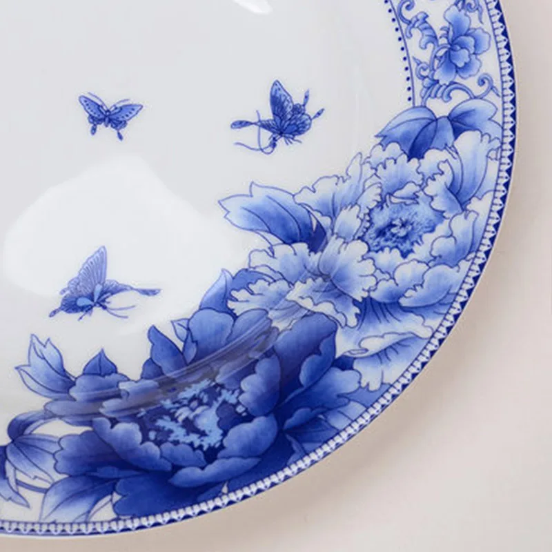 Jingdezhen-Blue and White Porcelain Tableware, Ceramic Dinner Plate, Rice Dishes, Bone China, Household, 6 \