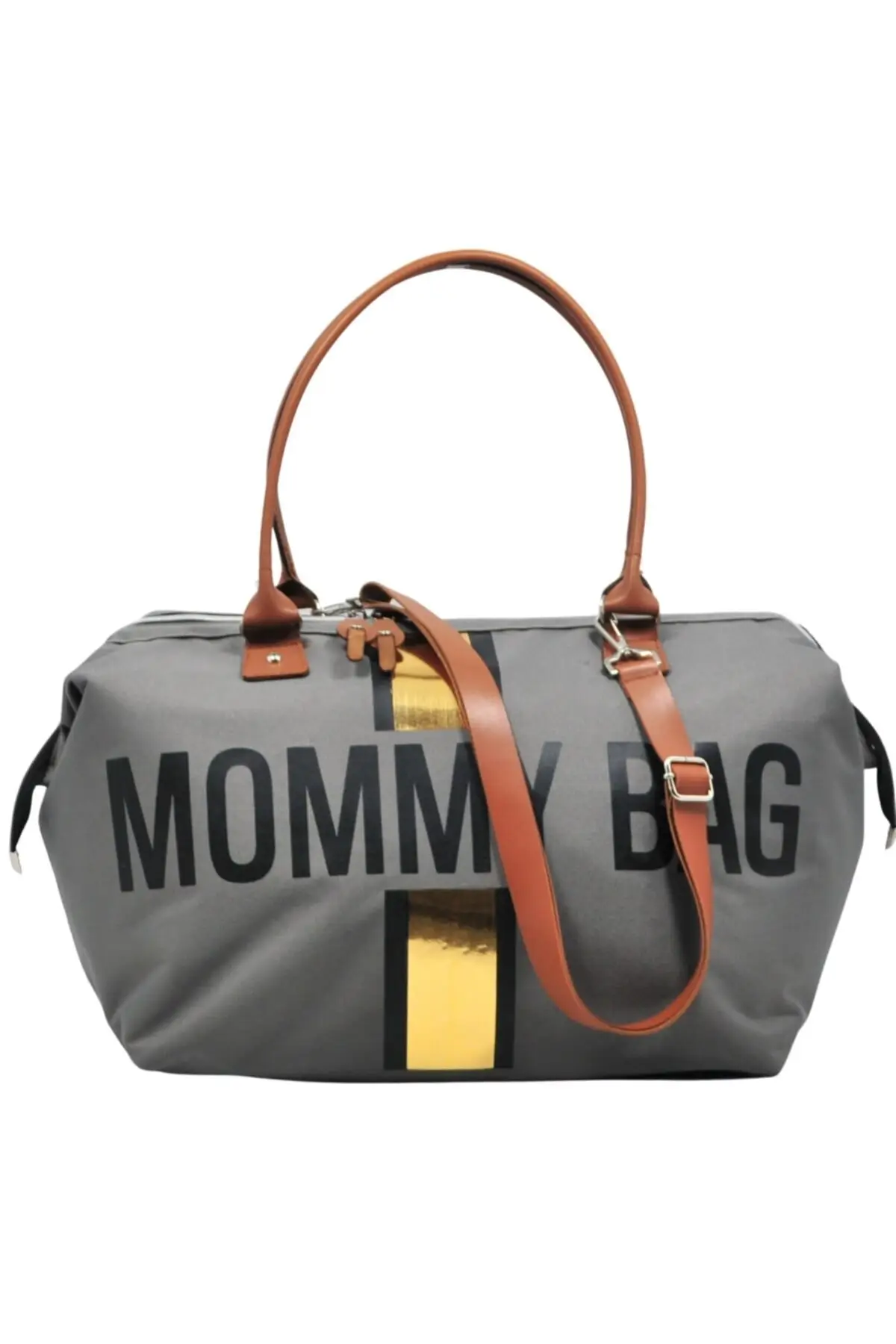 Mommy Bag Design Gold Striped Gray Baby Mother Baby Care And Tote Bag