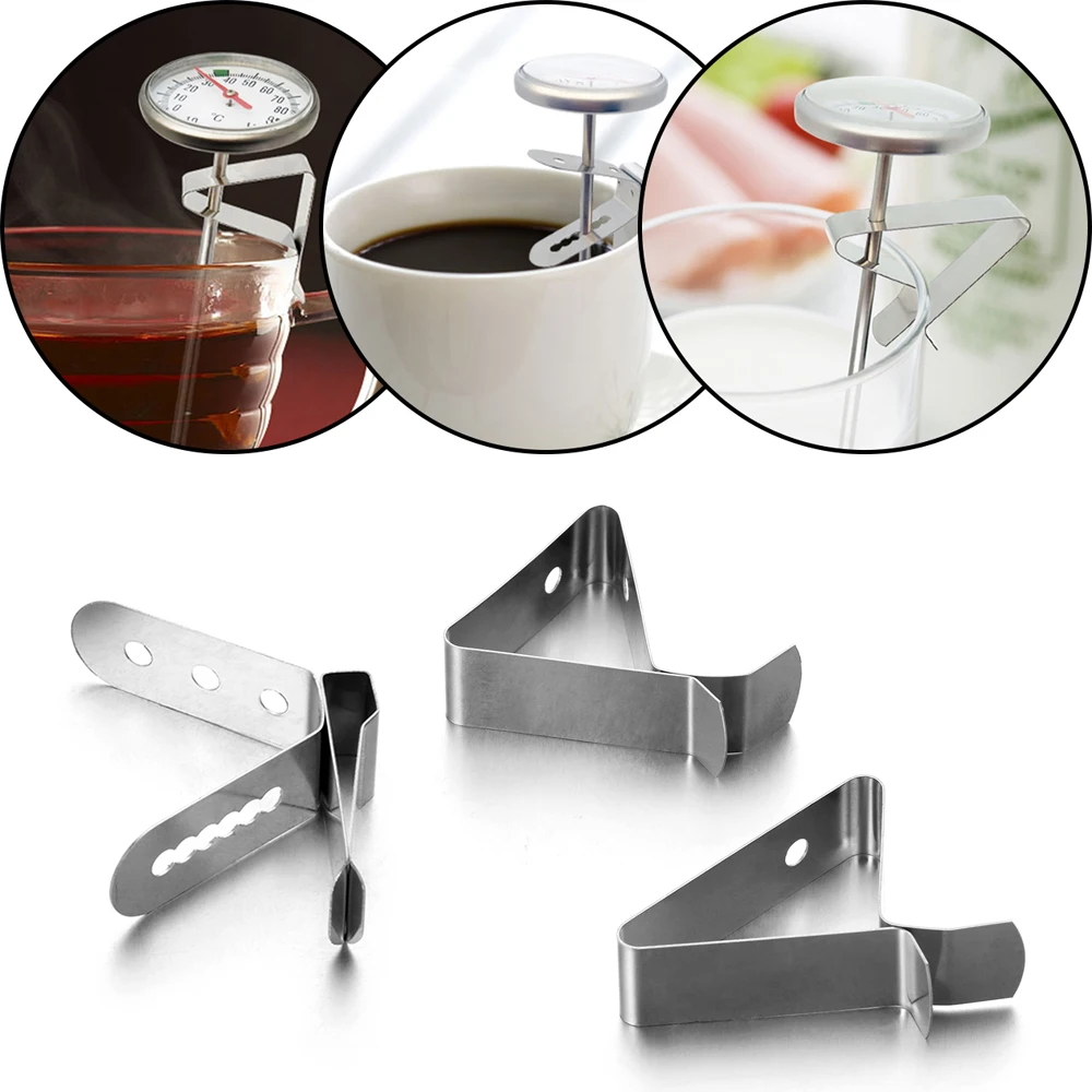 2pcs Stainless Steel Thermometer Barbeque Harmless Probe Clip Holder Coffee Cup Clip Kitchen Restaurant Nontoxic Heat-Resisting