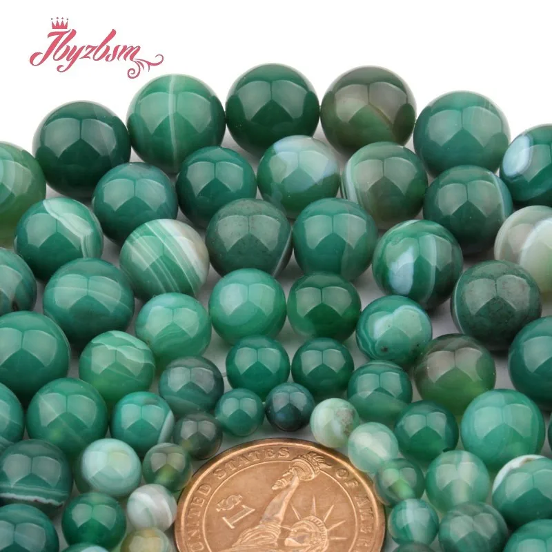 Natural Stripe Agates Smooth Green Round Bead Ball 6/8/10/12mm Stone Beads For DIY Necklace Bracelets Jewelry Making Strand 15\