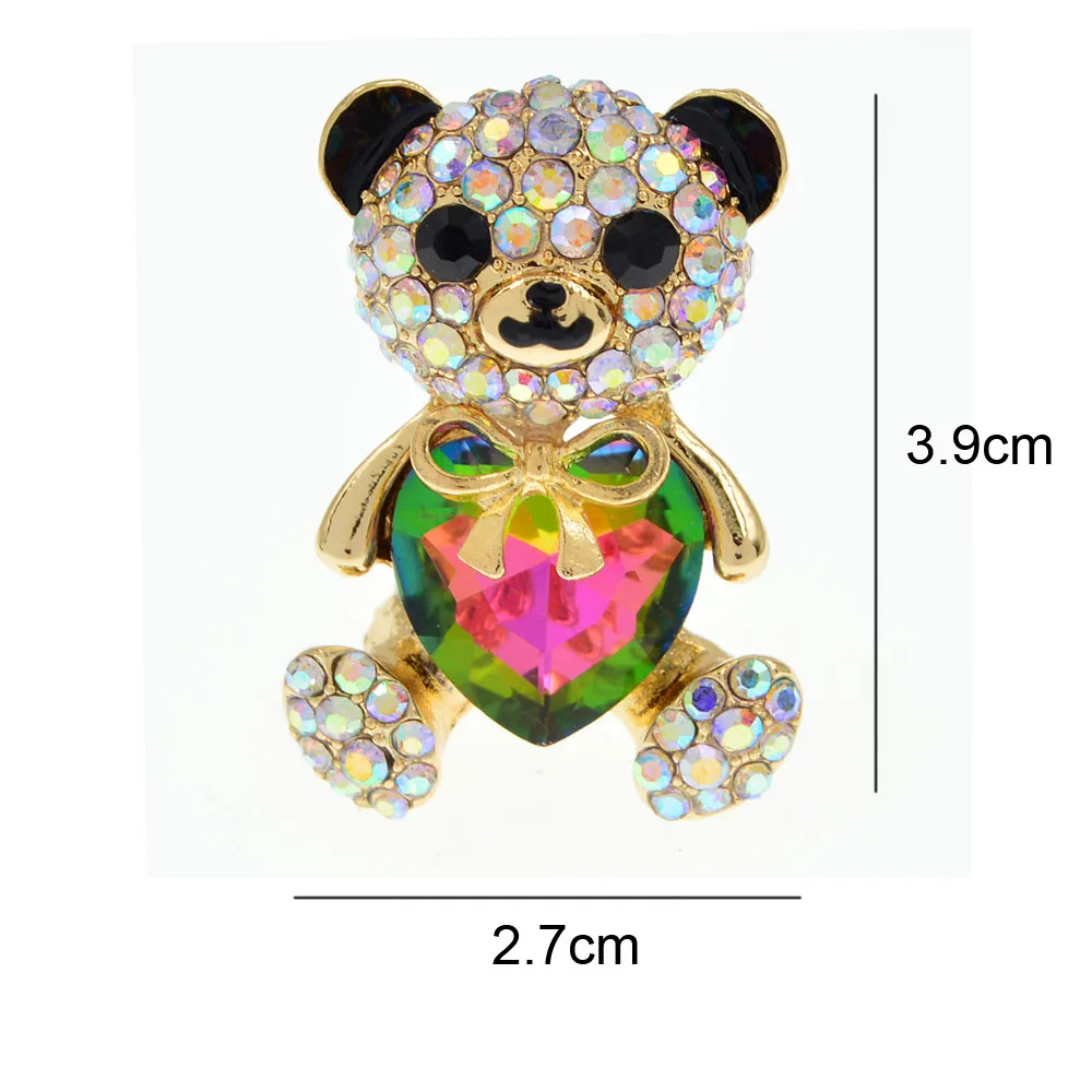 CINDY XIANG New Arrival AB Rhinestine Heart Bear Brooches For Women Cute Animal Design Brooch Pin Fashion Jewelry Accessories