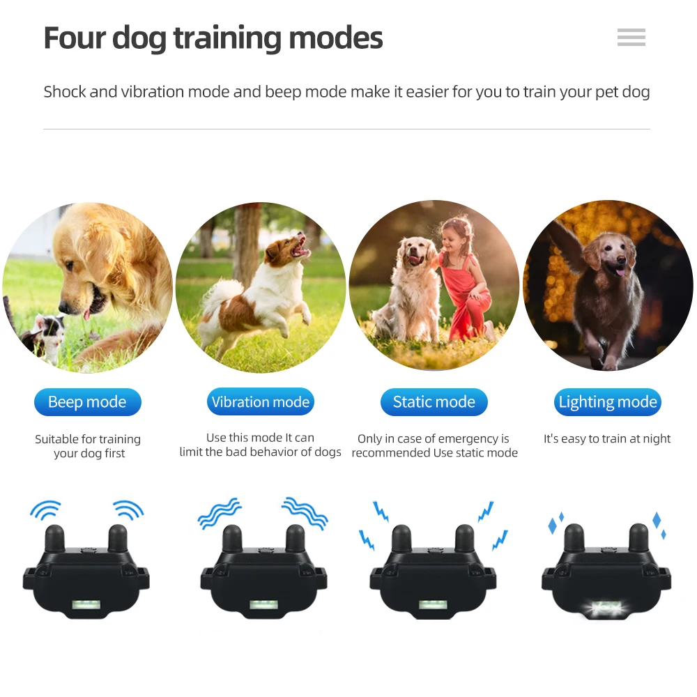 電気犬用トレーニングカラー,リモコン,樹皮防止,振動,安全なショックモード,小型,中型,大型犬用