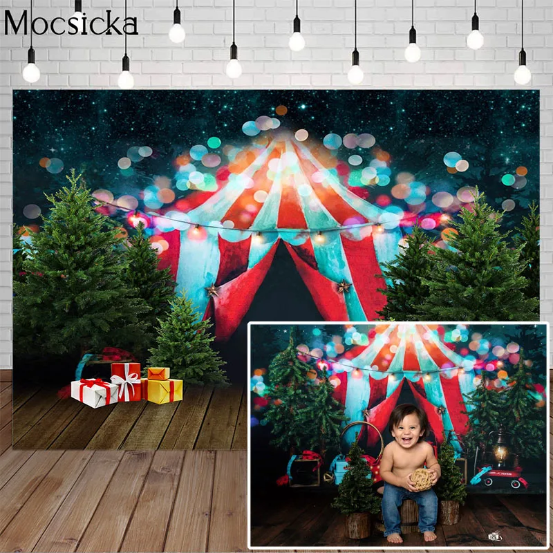 Mocsicka Circus Photography Backdrop Circus Tent Pine Background Bokeh Gift Kids Portrait Decoration Props Photo Studio Newborn