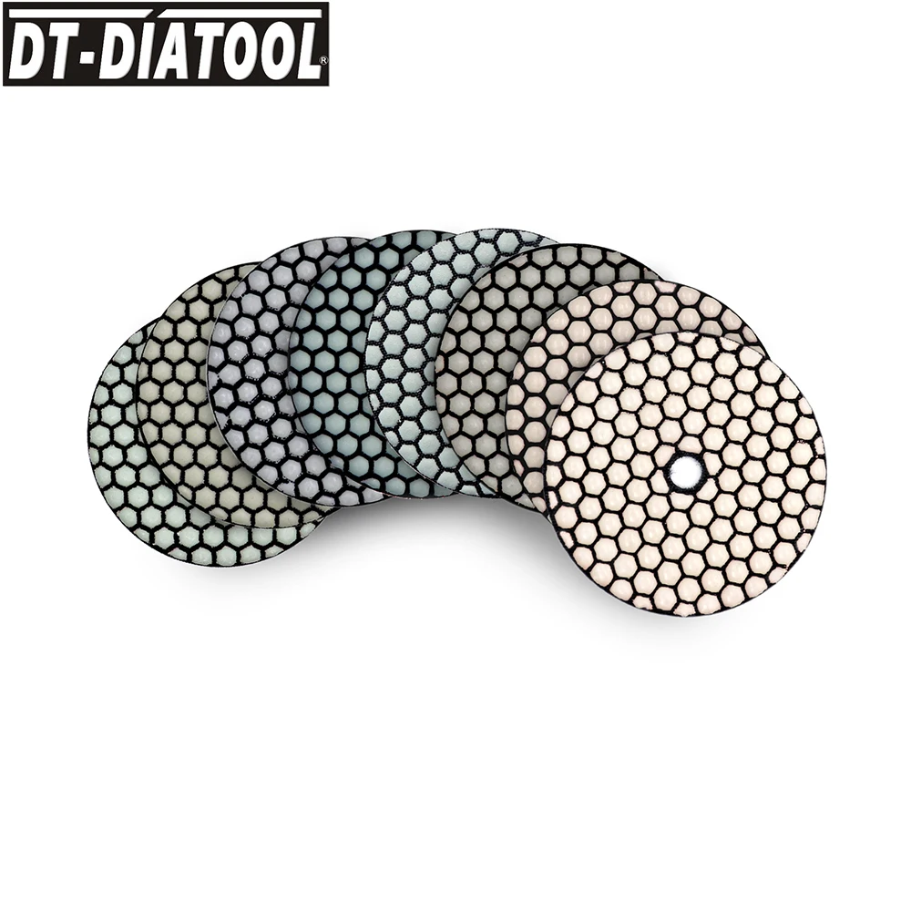 DT-DIATOOL 1 مجموعة/8 قطع الجافة الماس الراتنج السندات الرملي القرص للجرانيت الرخام الأحجار مرنة تلميع منصات ضياء 4 "/100 مللي متر