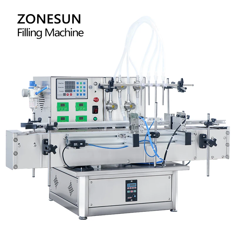 ZONESUN 4 رئيس منضدية التلقائي العطور زيت طبيعي زجاجة سوائل حشو المغناطيسي مضخة المياه ماكينة تعبئة العصير