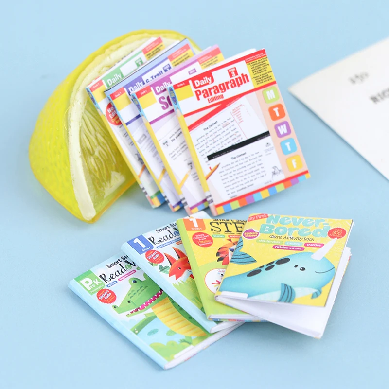 New Hot！4Pcs 1:12 Dollhouse Miniature Cartoon English Exercise Books Paper Notebook Doll House Decor