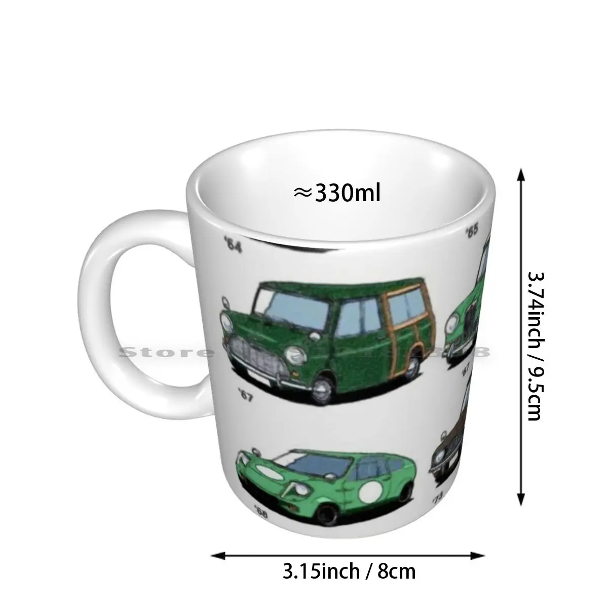 Mini Time Line Ceramic Mugs Coffee Cups Milk Tea Mug Mini Cooper Car Vintage Classic Retro Rover Mg Clubman Morris Austin