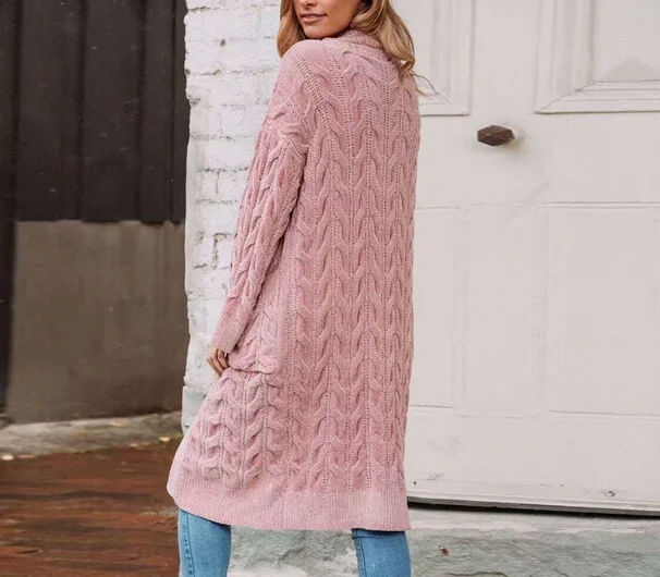 2022 Vintage mohair long cardigan women sweaters female Long sleeve pocket winter cardigans Casual knitwear pure jumpers