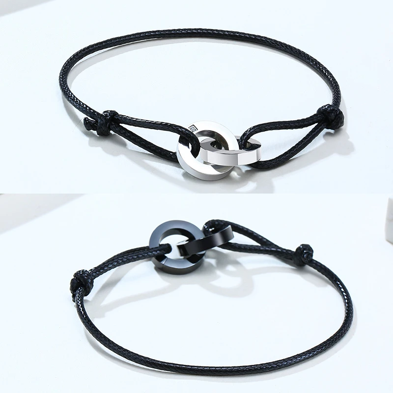 Vnox Nach Name Verriegelt Kreis Charme Armband für Männer Frauen Einstellbare Länge Kette Gravieren Initial Casual Paar Geschenk