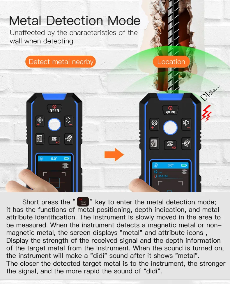 Noyafa NF-518 Metall detektor hinter leuchtet schwarz AC Holz Bolzen Finder Kabel Drähte Tiefe Tracker underground Wand scanner LCD HD-Display – Detail 12