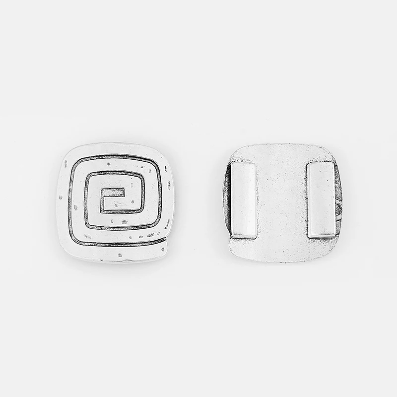 2Pcs Tibetan Silver Large Square Swirl Sprial Flat Slide Spacer Beads For 28x3mm Flat Leather Cord Bracelet DIY Jewelry Making