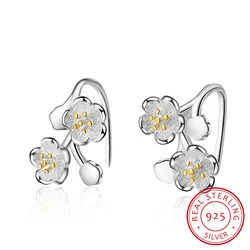 Cold Design 925 Sterling Silver Cherry Blossoms Flower Earrings Women Fine Jewelry oorbellen Boucle d'oreille S-E792