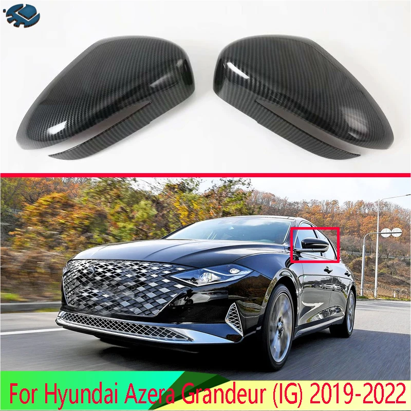 For Hyundai Azera Grandeur (IG) 2019-2022 Carbon Fiber Style Door Side Mirror Cover Trim Rear View Cap Overlay Molding Garnish