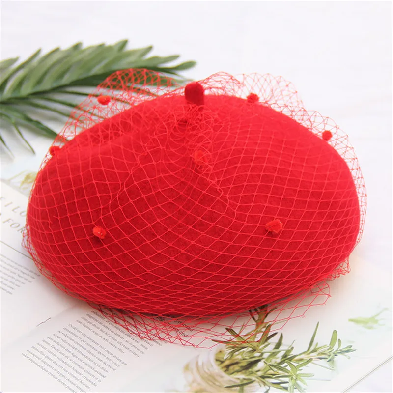 USPOP  Women\'s Hats Winter Thick Wool Berets Adjustable Size Solid Color Vintage Mesh Yarn Beret Hat