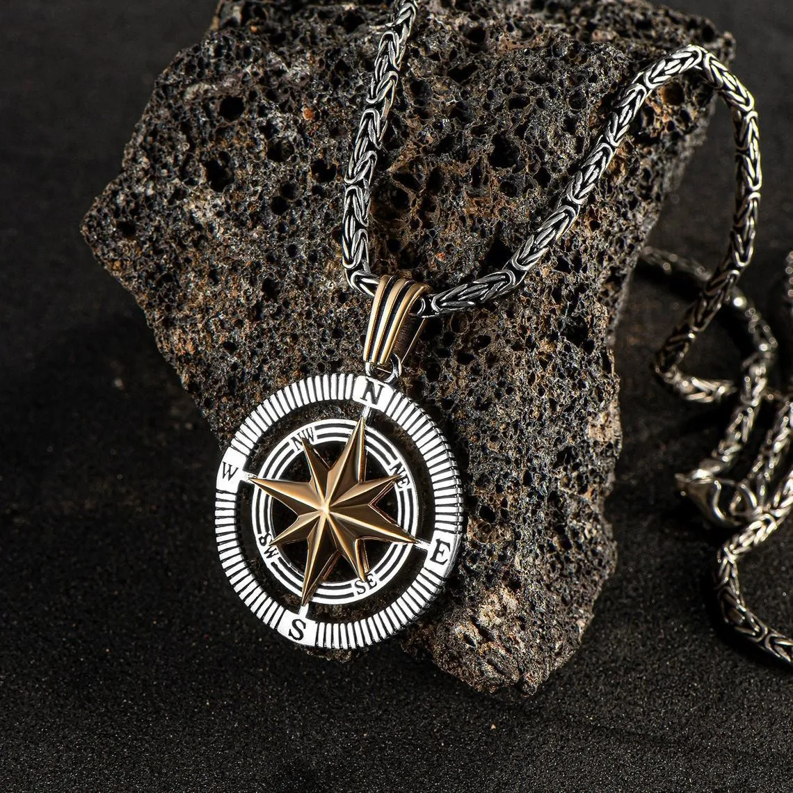 925 Sterling Silver With Compass King Chain Men's Pendants, Handmade Necklace Special Jewelry Accessory For Men