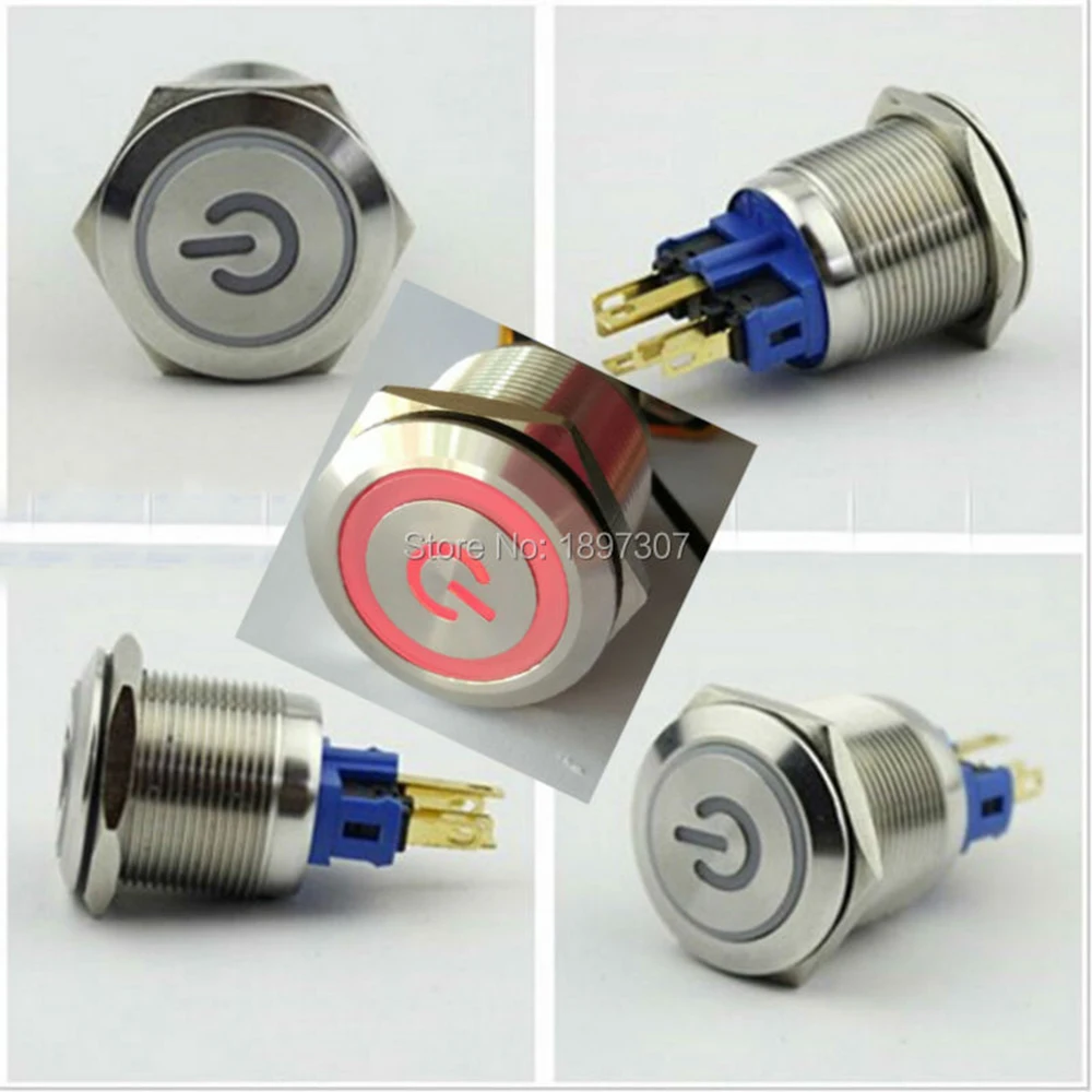 22mm Self-Locking and Momentary Metal Switches with Power Symbol Ring LED Illuminated ( 3V 6V 12V 24V 230V )