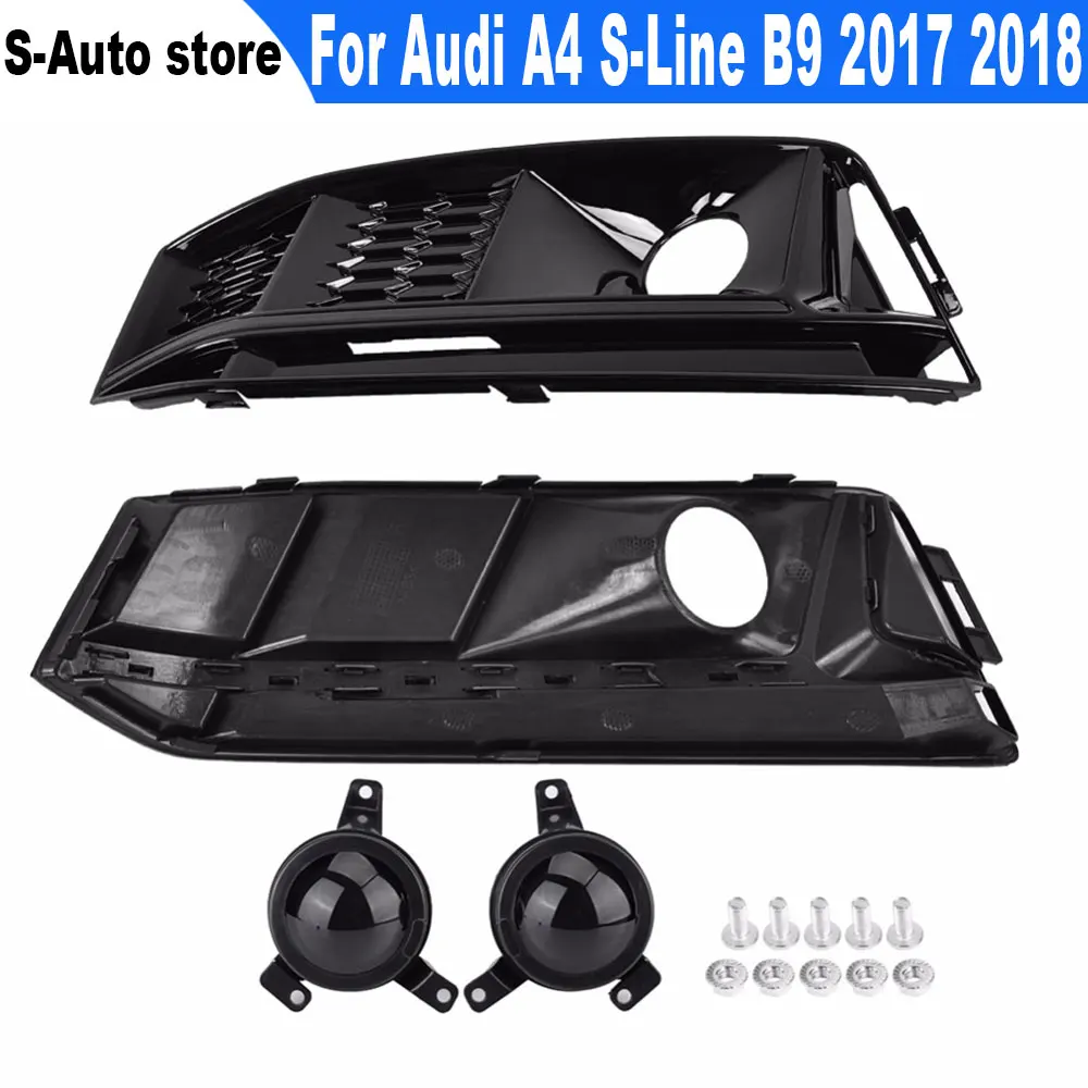 

A Pair Car ABS Material Accessories S4 Style Honeycomb Front Bumper Fog Lamp Grille For Audi A4 S-Line B9 2017 2018