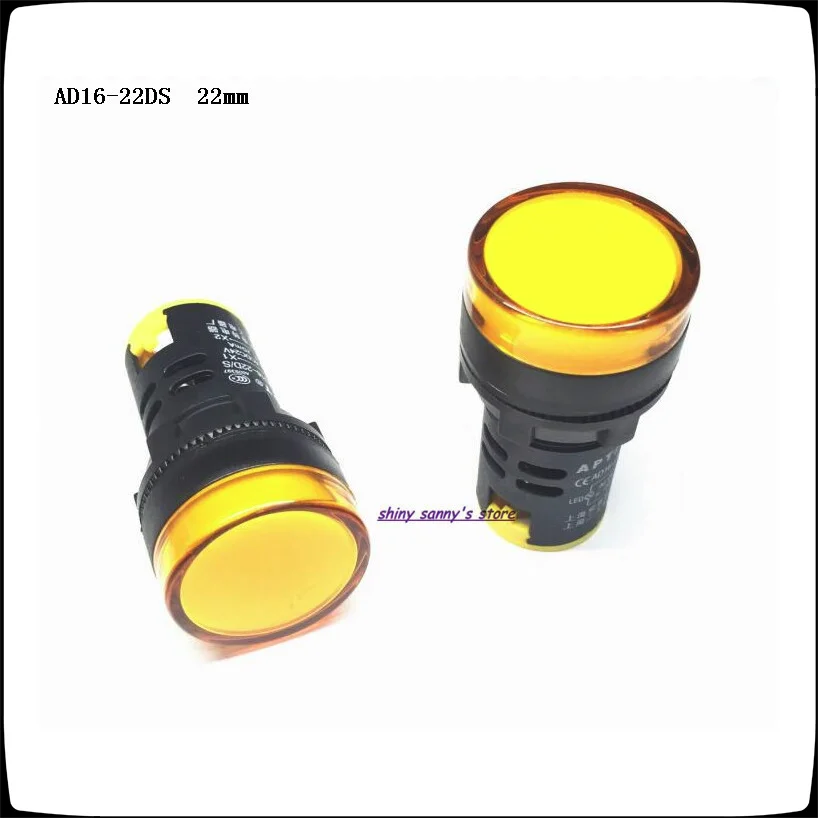 10Pcs/Lot AD16-22DS 22mm Diameter Yellow AC/DC 12V , 24V , 36V , 110V , AC220V Panel Mount LED Power Indicator Light Signal Lamp