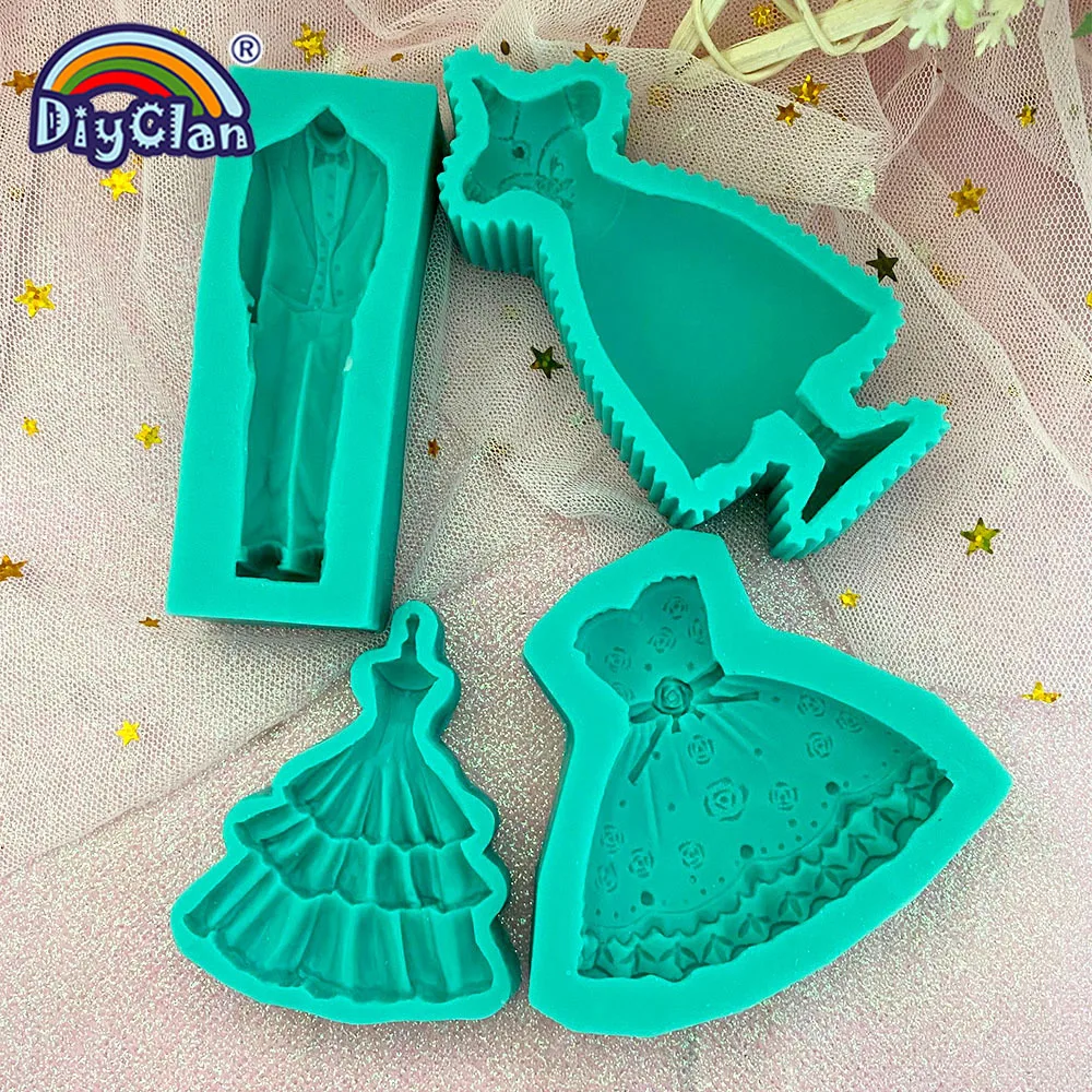 Marry Decoration Silicone Mold Wedding Dress Fondant Cake Decorating Tools For Chocolate Dessert Mousse Kitchen Baking Form