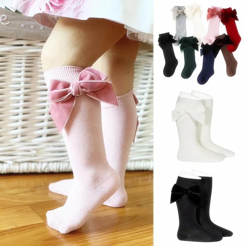 Inverno autunno neonate calzini natalizi Bowknot bambini ginocchio calzino lungo cotone spagnolo bambini 1-8 anni calzini tubolari per bambini