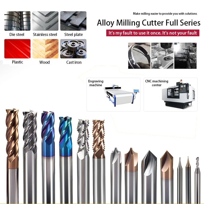 Q.Grt fresa in metallo duro HRC50 55 65 fresa in metallo duro 2 3 4 flauto rivestimento acciaio al tungsteno taglio fresa set frese