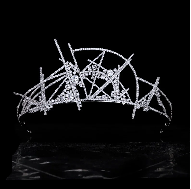 Geometric starry sky crown tiara bridal wedding micro-inlaid AAA zircon crown wedding headdress CH10419