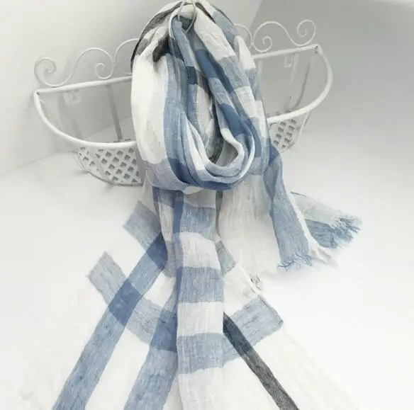 100 % Leinen Plaid Kontrast Quasten Leinen Herren/Damen Schals Mann/Frau Sommerschal Pashmina Schals Wraps Kopftuch Bandanas