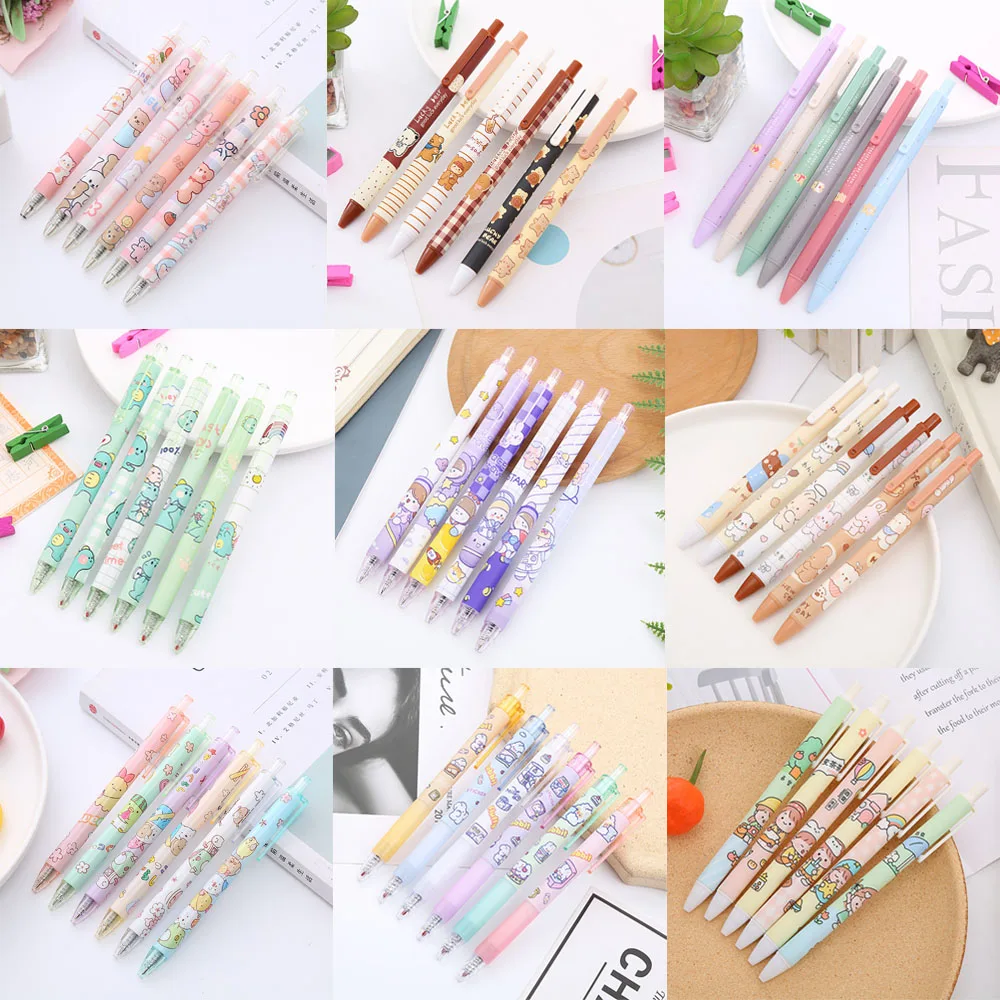 

6pcs/lot Cute Cartoon Gel Pen Office School Student Gel Pen for Writing Supplies 0.5mm Black Ink Kawaii Pen