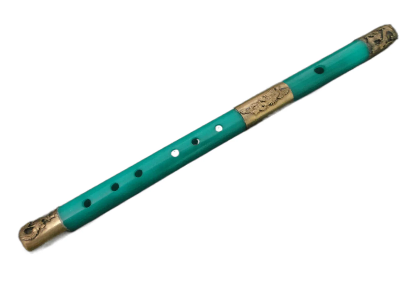 

Wonderful Handwork Carve Green Jade Flute Armored Dragon&Phoenix Christmas Gift