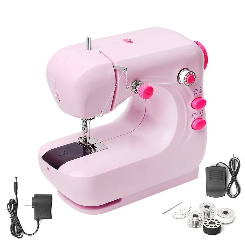 Portable Mini Electric Sewing Machine Portable Household Knitting Sewing Machine Adjustable 2-Speed with Foot Pedal for Beginner