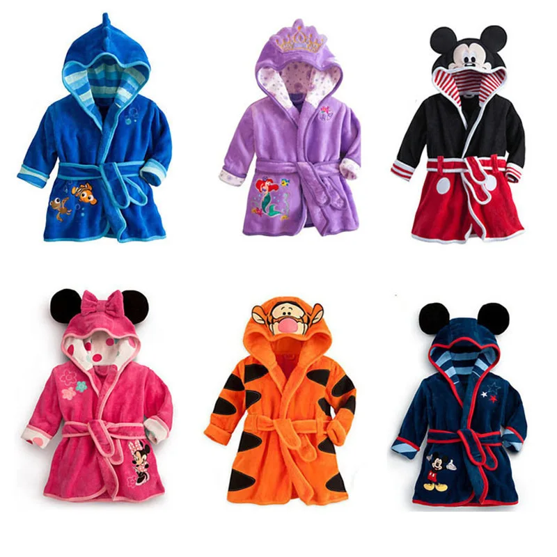 Disney Mickey Minnie Winter Pajamas Children Warm Sleepwear Cartoon Cute Home Wear Night Gown Bathrobe for Baby Boy Girl