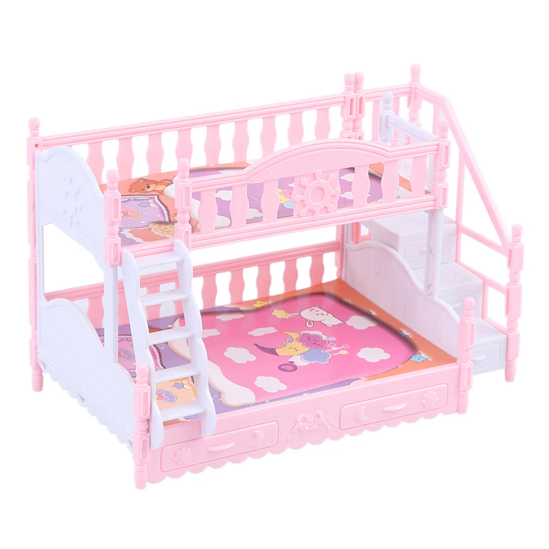 For Doll Children Play House Simulation European Furniture Princess Double Bed With Stairs Toys For Doll Accessories