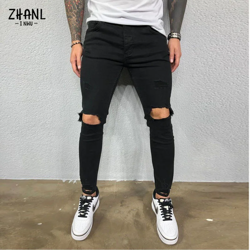 Spring Autumn Blue Black Jeans Rippped Men Street Dance Hip hop Jeans Fashion Casual Jogger Male Skinny Pants Denim Trousers Man