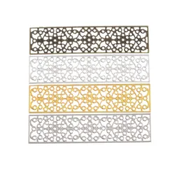 5Pcs Gold Tone Rectangle Filigree Flower Wraps Connectors Metal Crafts Decoration DIY Findings Connectors 8.5x2cm