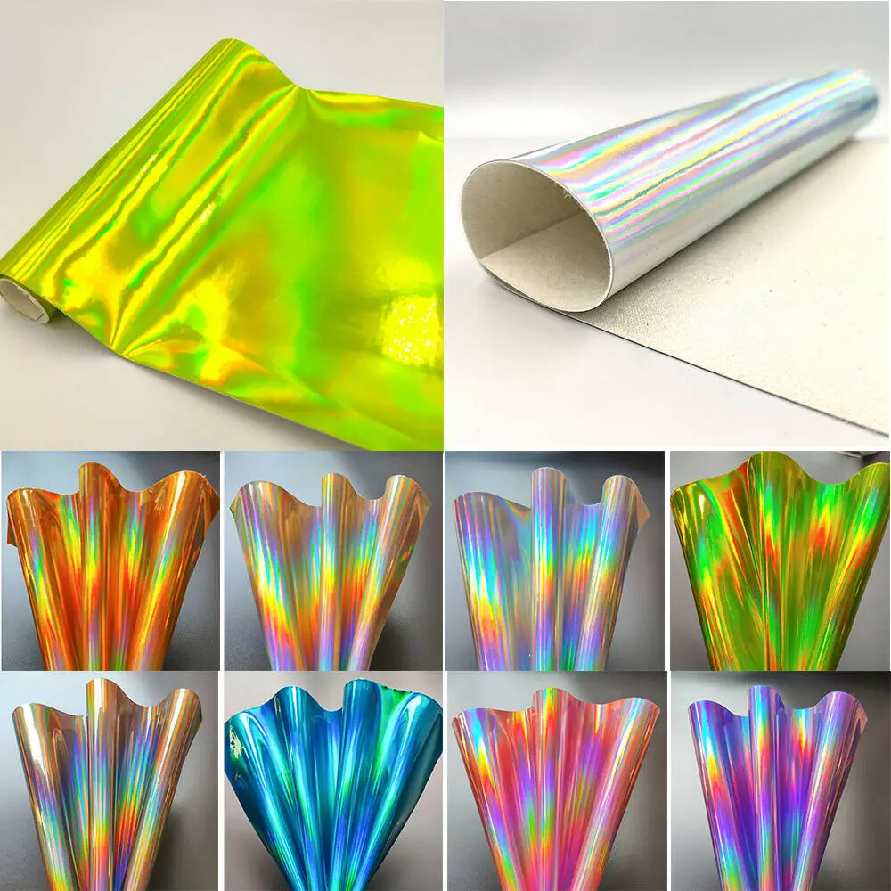 A4 20x30cm Laser Holographic Iridescent Mirrored Faux PU Synthetic Leather Fabric for Bows Dress Earring DIY Material Handmade